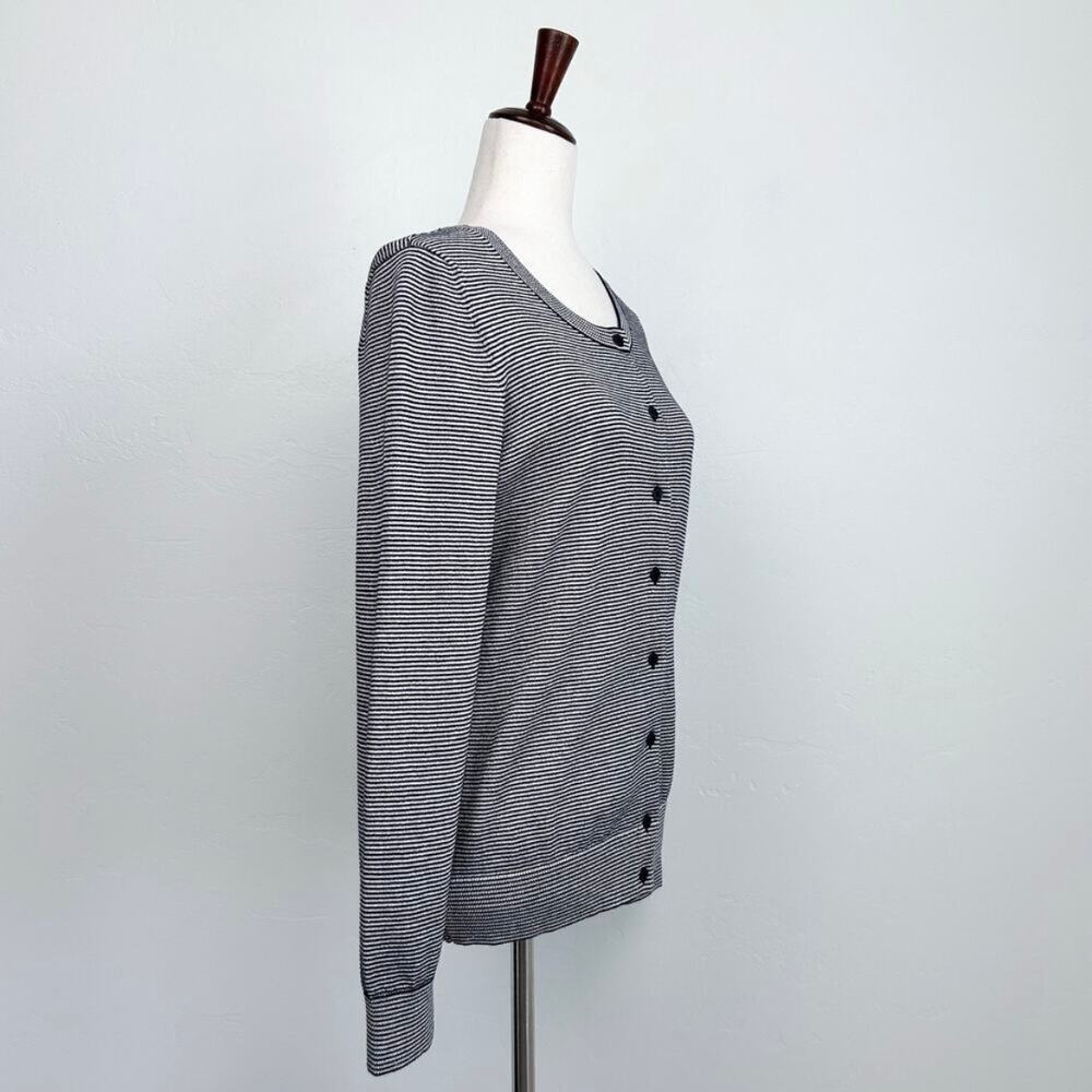 Talbots Navy Blue Striped Metallic Crewneck Long Sleeve Sweater Knit Cardigan - Picture 7 of 9
